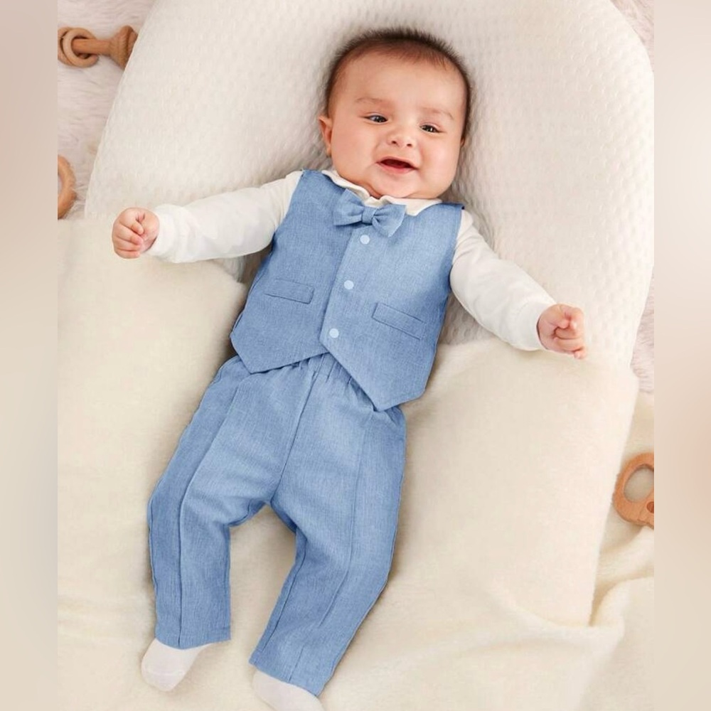 Baby Boys' Lightweight 3-Piece Set Including Bowtie Bodysuit, Vest And Pants